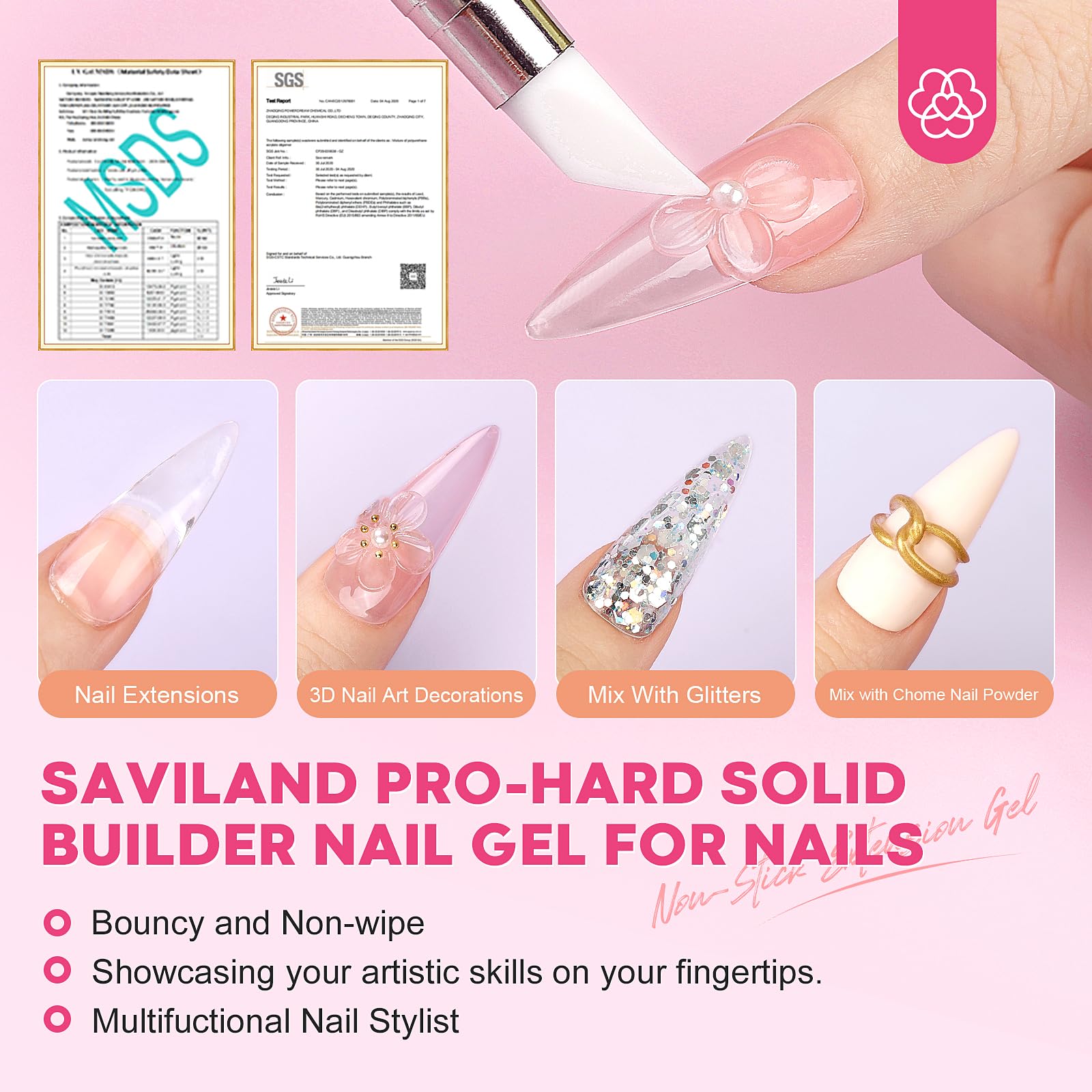 SAVILAND clear 15ml builder gel bottle close-up showing smooth texture and control