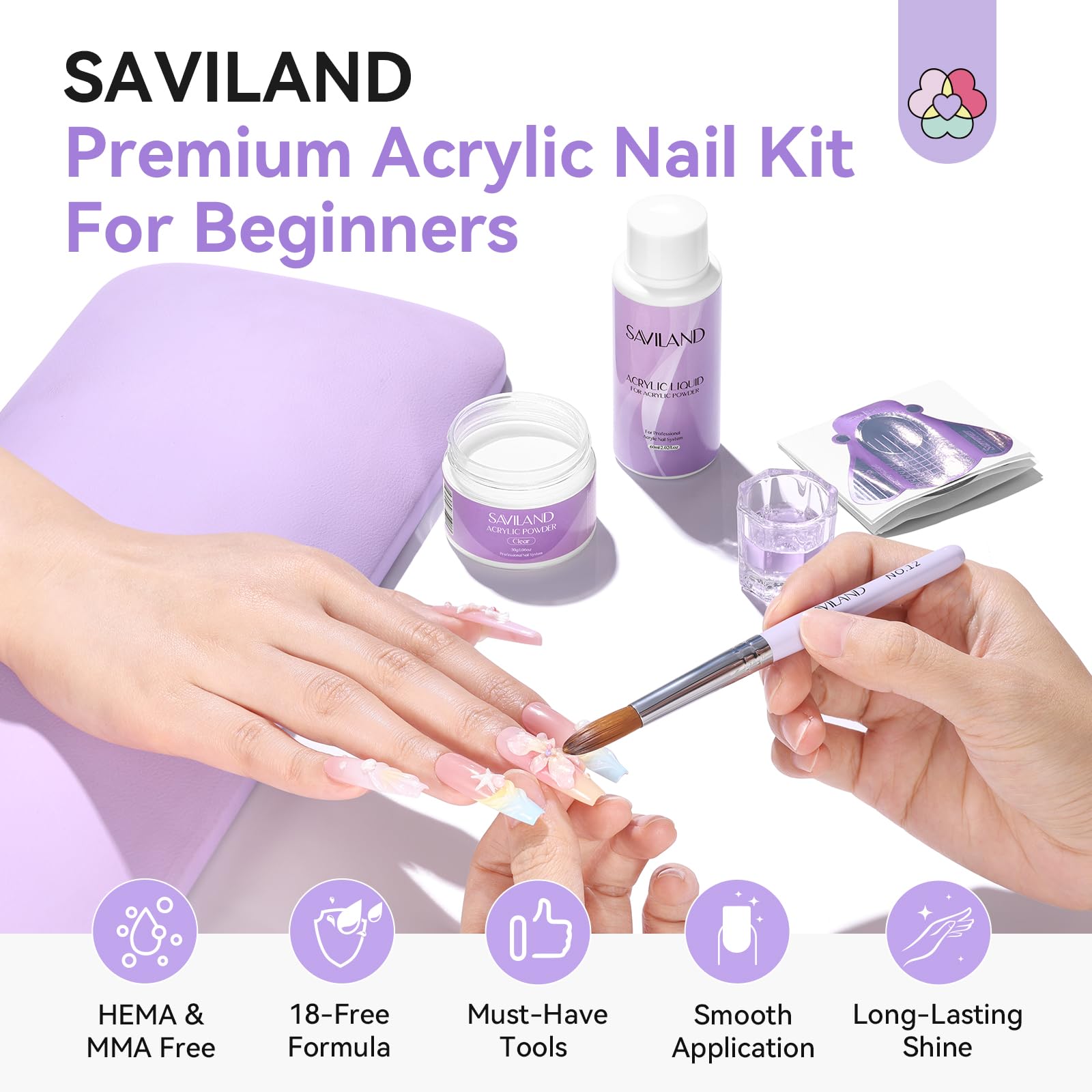 SAVILAND clear acrylic powder close-up showing fine texture for smooth application