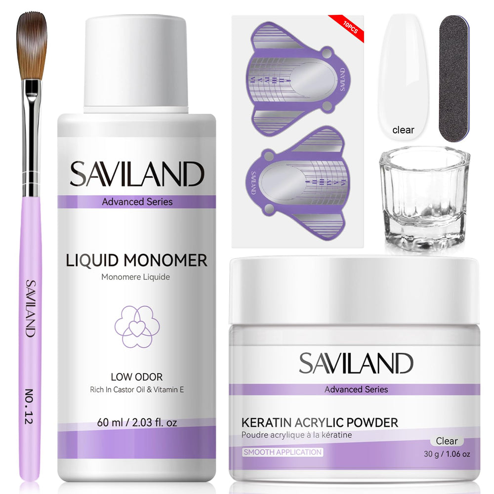 SAVILAND clear acrylic powder jar front showing fine texture and easy sculpting