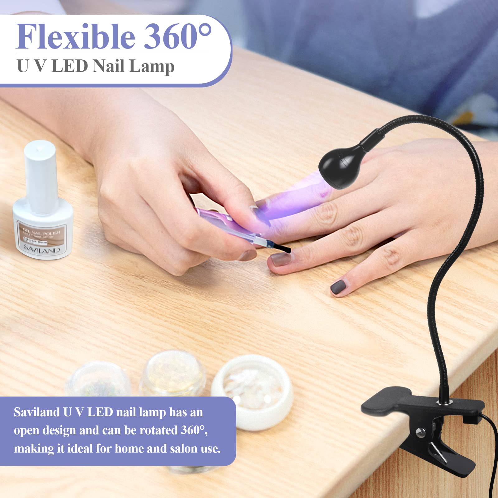 SAVILAND clip attached to desk showing secure mount for steady curing benefit