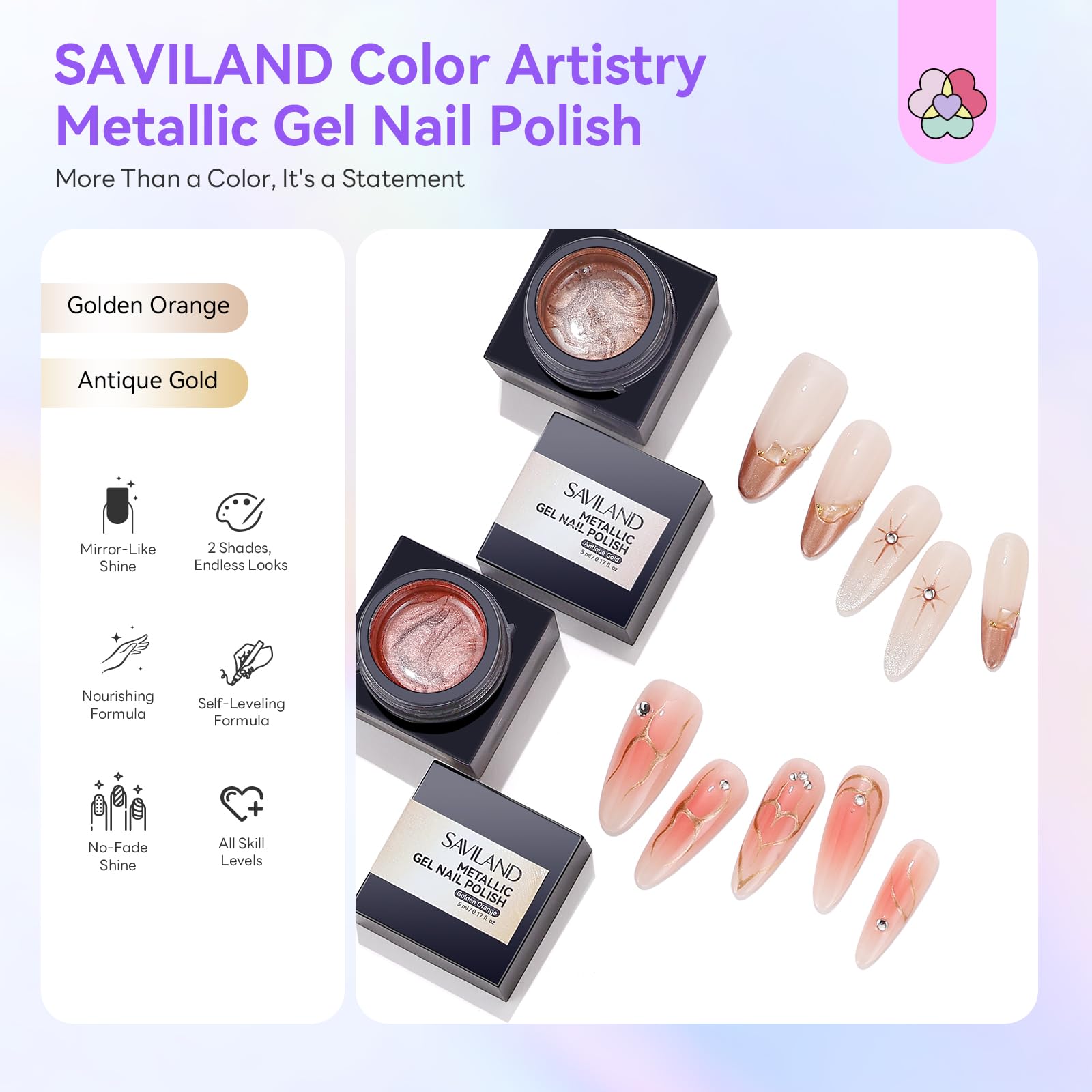 SAVILAND close-up brush stroke of antique rose gold showing smooth application benefit