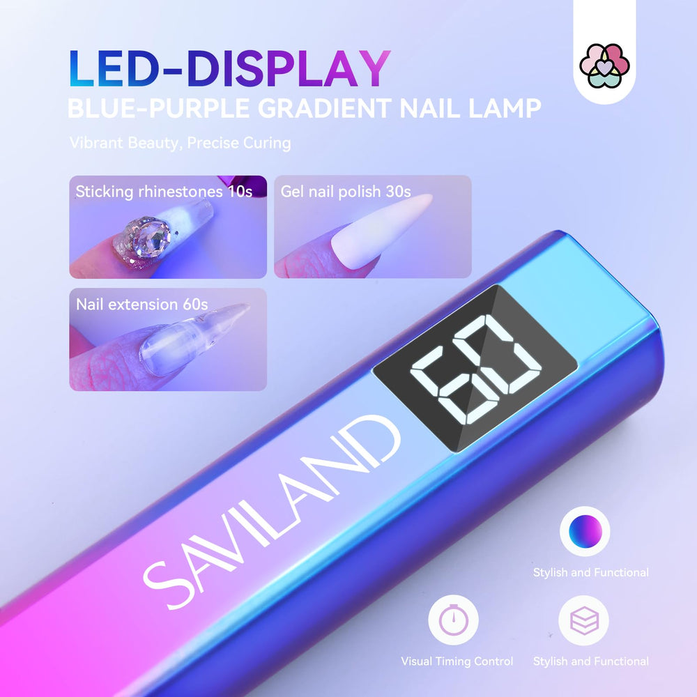 SAVILAND lamp held in hand to show compact scale and travel convenience