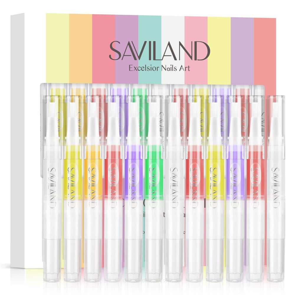 SAVILAND front packaging showing 12 cuticle oil pens and benefits