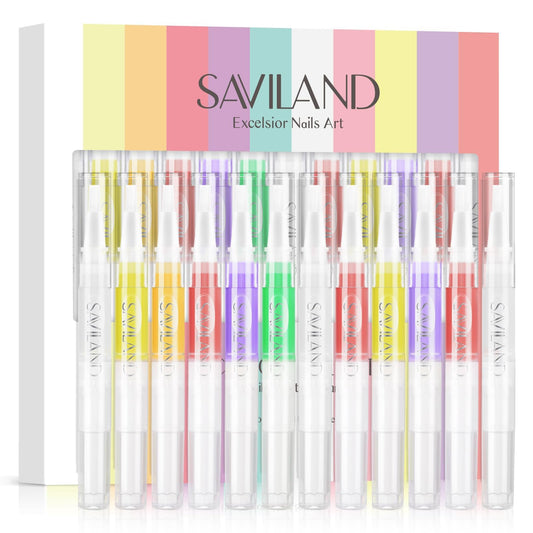 SAVILAND front packaging showing 12 cuticle oil pens and benefits