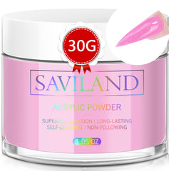 SAVILAND jar front view showing dark pink acrylic powder and durable packaging
