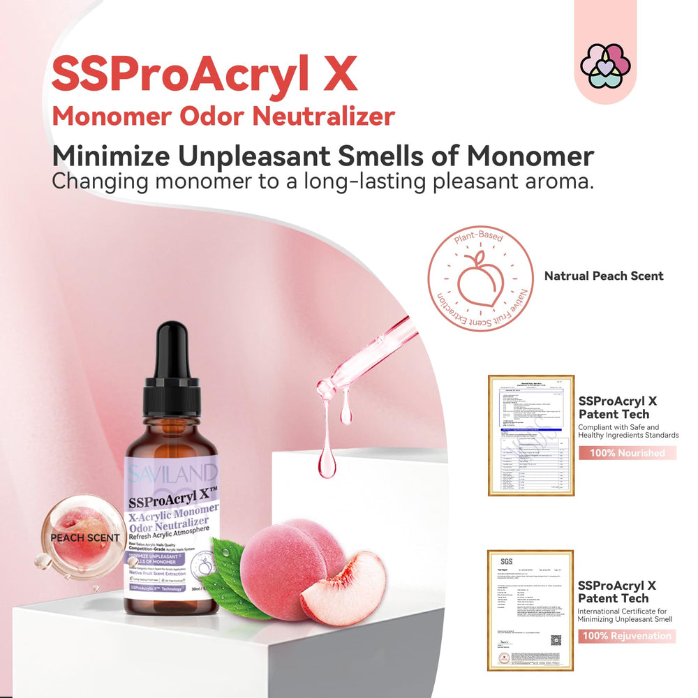 SAVILAND dropper close-up releasing peach drops, shows precise dosing benefit