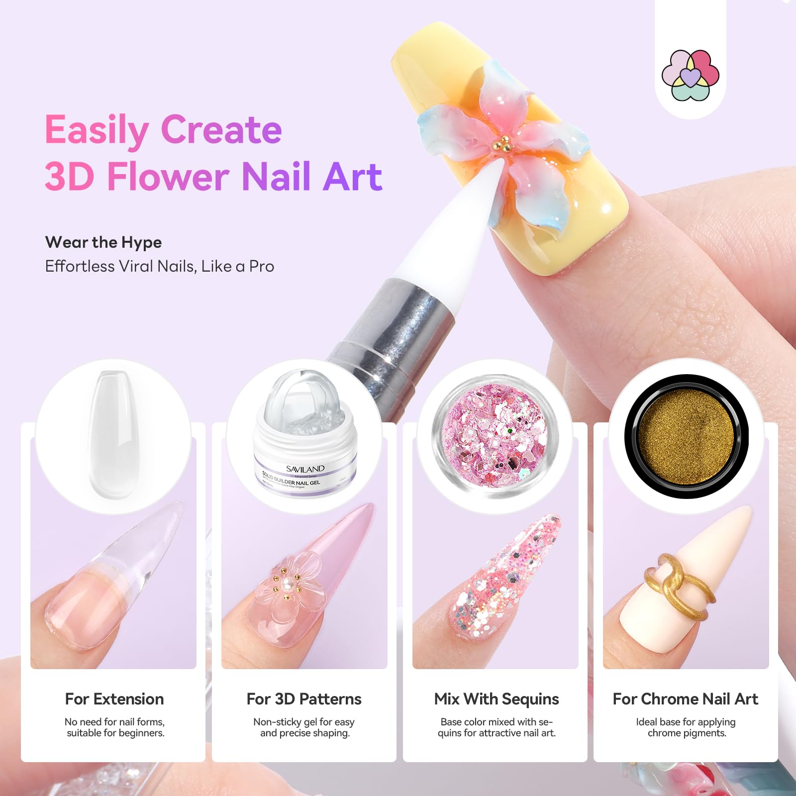 SAVILAND finished white and chrome 3D nails in a lifestyle setting