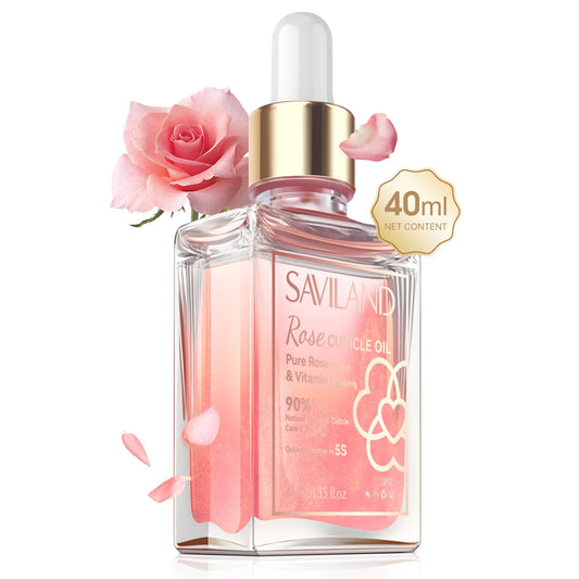 SAVILAND front bottle showing rosehip cuticle oil and clear branding benefits hydration