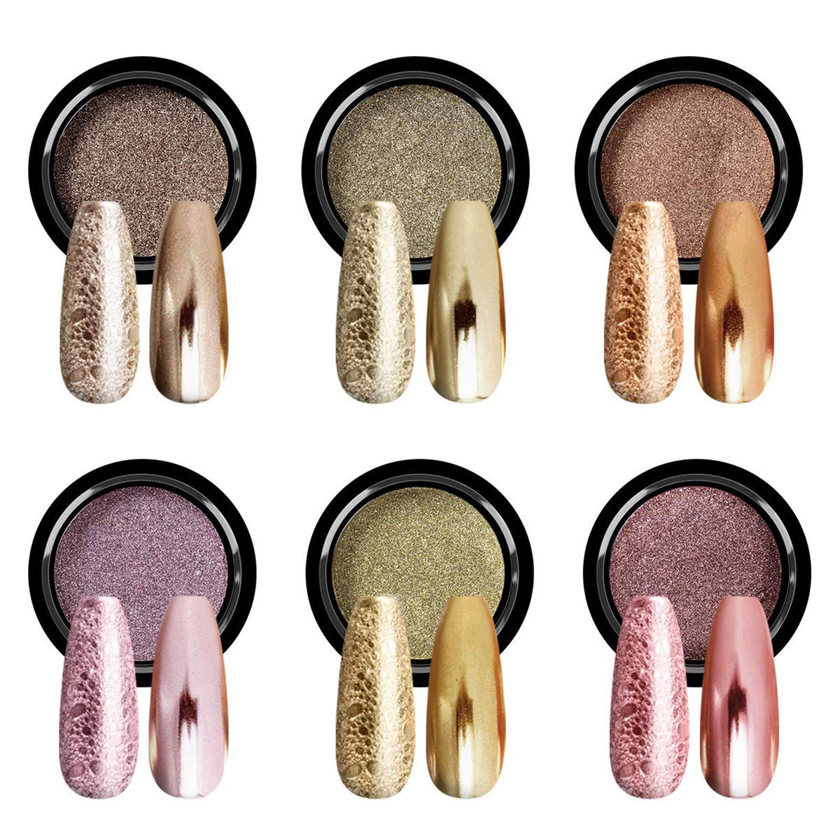 SAVILAND front packaging showing six chrome powder jars and color variety, professional results