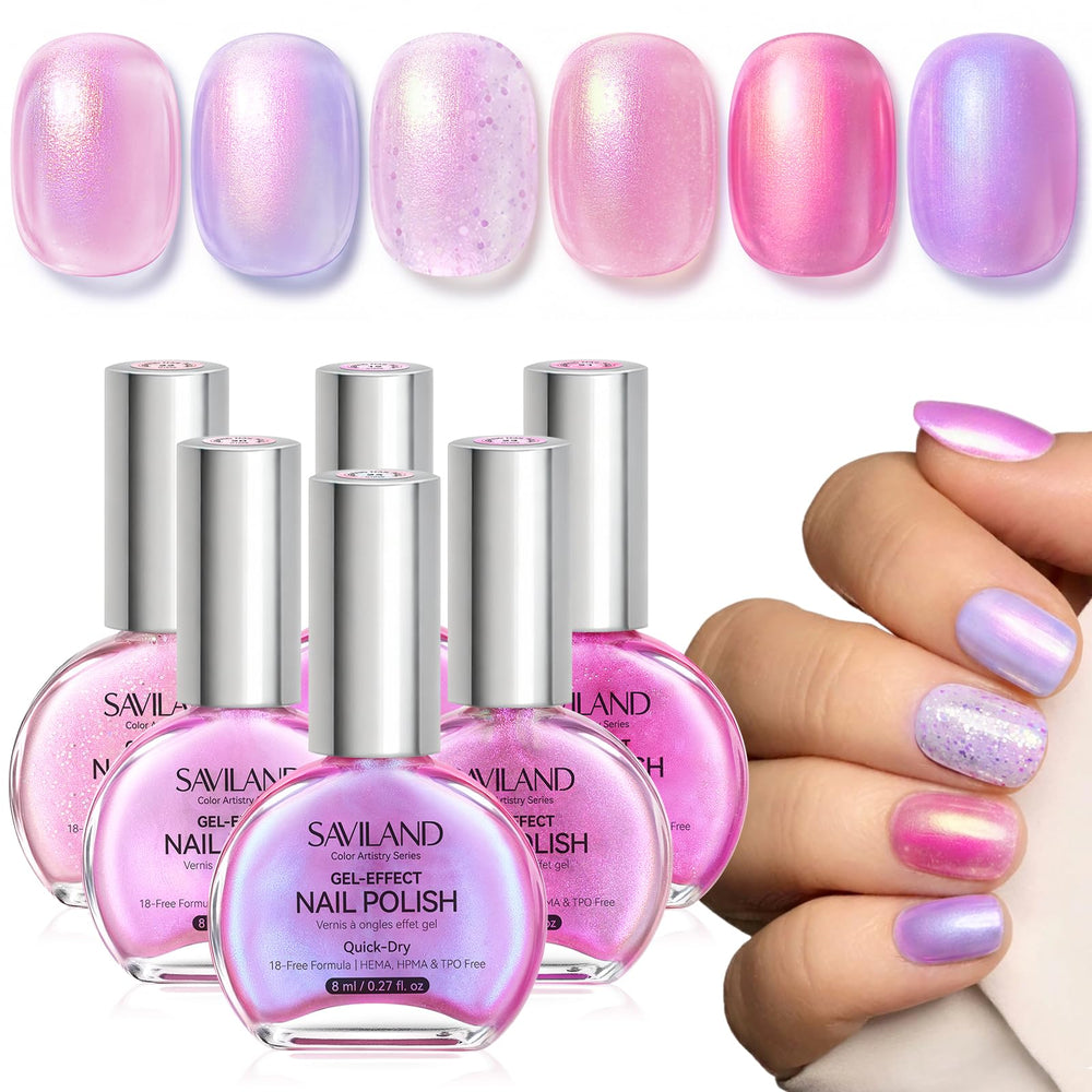 saviland front packaging showing six 8ml iridescent bottles and travel-friendly set
