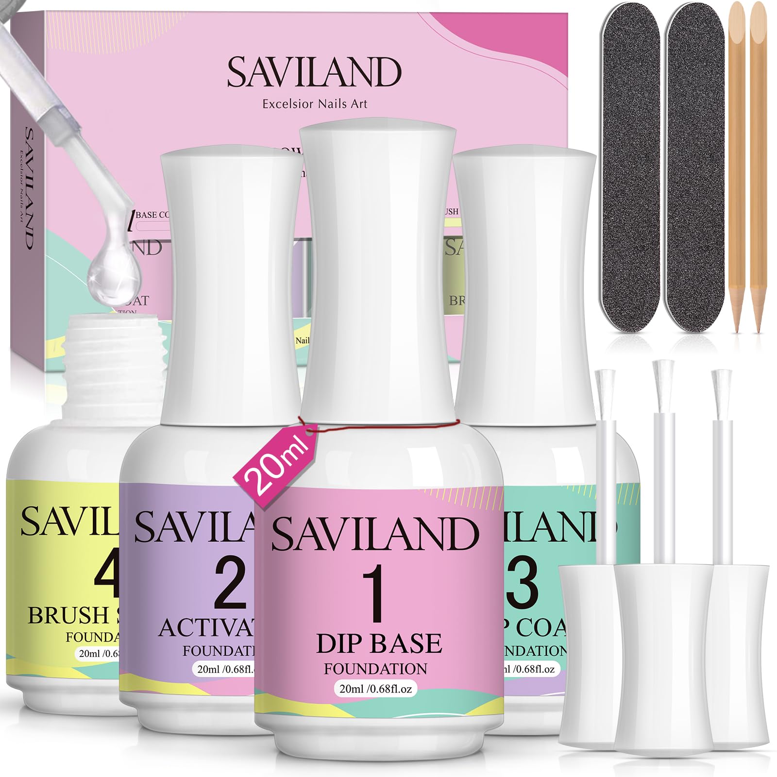SAVILAND front packaging showing four 20 ml bottles and accessories for easy refills