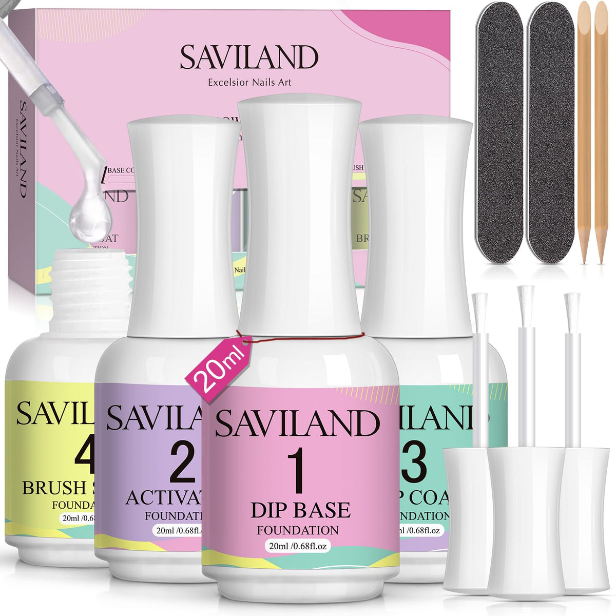 SAVILAND front packaging showing four 20 ml bottles and accessories for easy refills