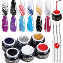 SAVILAND front packaging showing six spider gel bottles and elegant box for neat storage and gifting