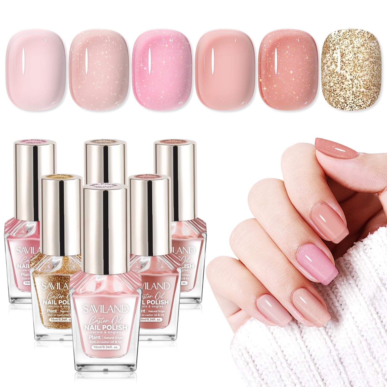 SAVILAND front packaging showing six neutral polish bottles and neat branding for quick choice