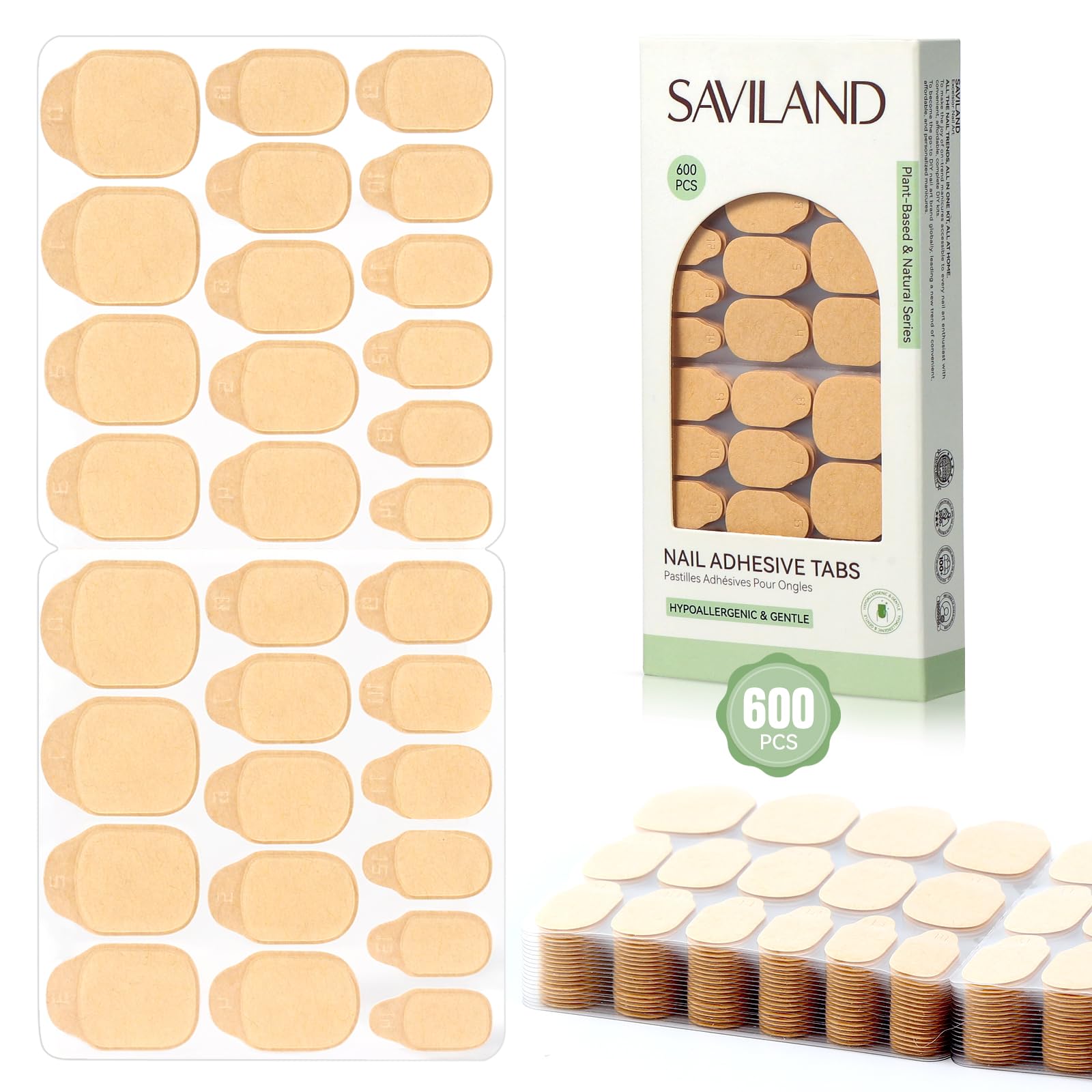 SAVILAND front packaging showing 600 tabs and 15 sizes for convenient supply