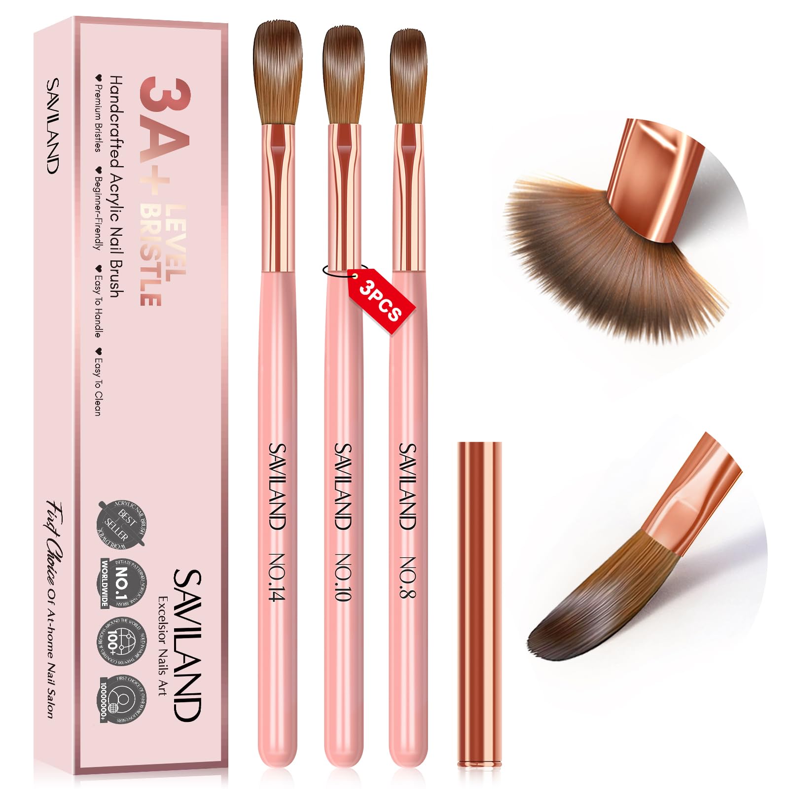 SAVILAND front packaging showing three pink-handle brushes for professional results