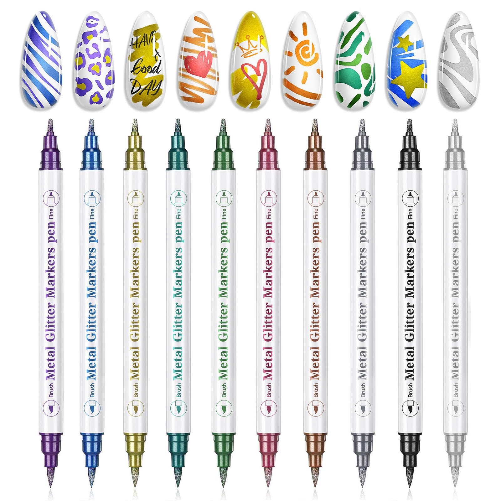 SAVILAND front packaging showing ten metallic nail art pens and benefits