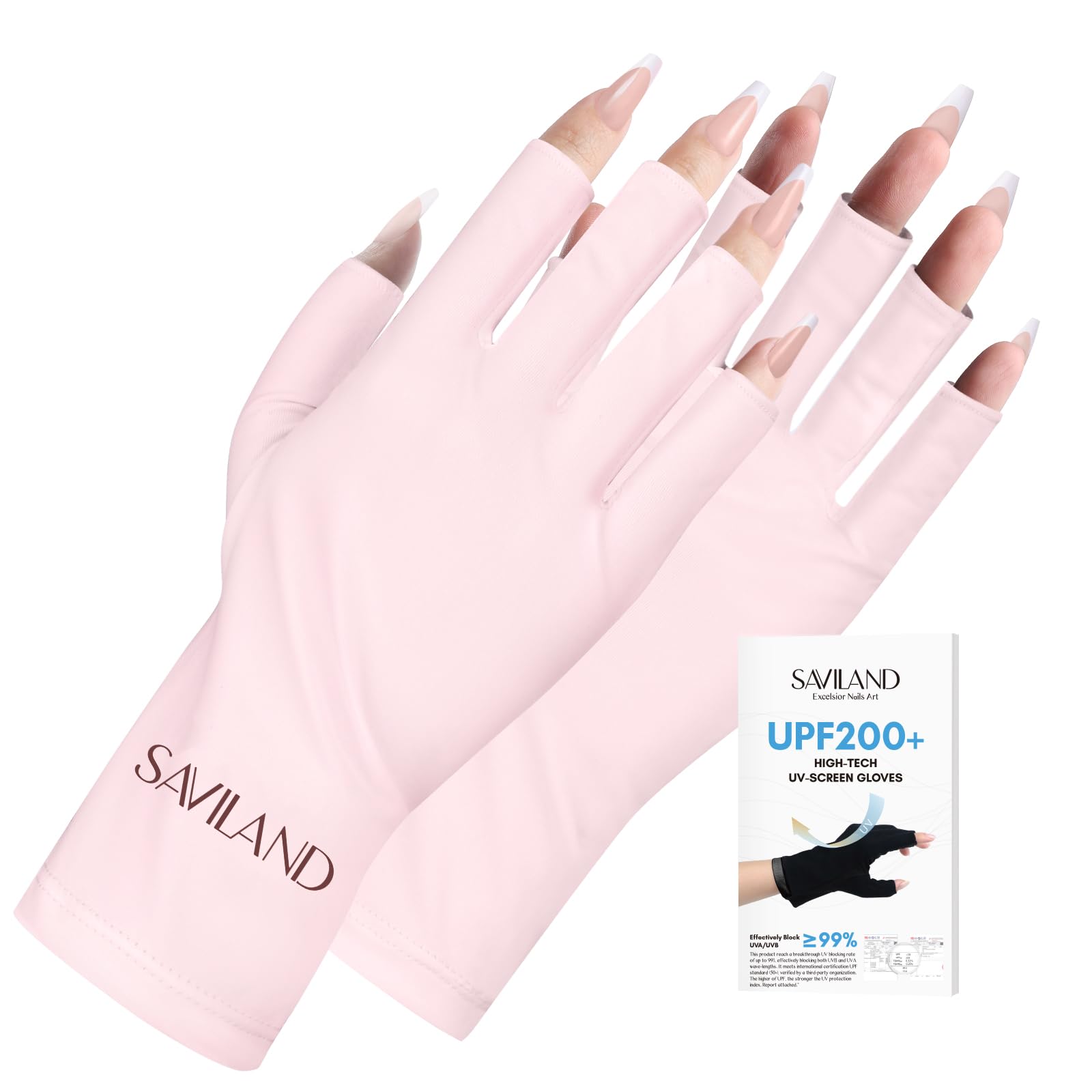 SAVILAND front view glove light pink showing full coverage and protection