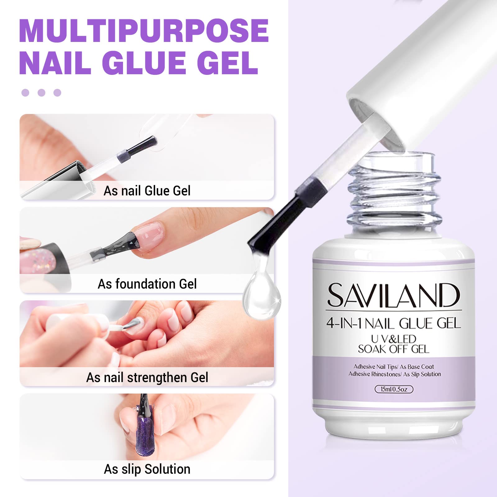 SAVILAND gel glue bottle close-up showing nozzle and label for precise application
