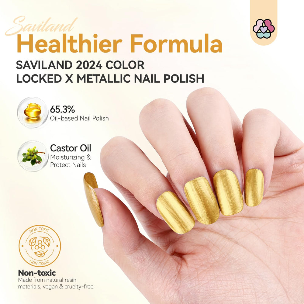 SAVILAND brush stroke swatch illustrating opaque gold coverage