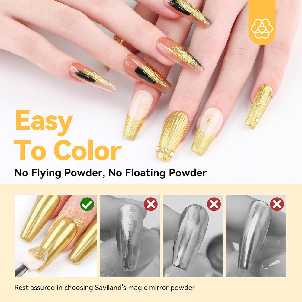 SAVILAND finished manicure lifestyle shot showing salon-quality gold chrome look