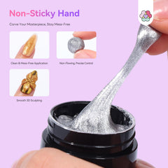 SAVILAND hand carving gel with brush and tool demonstrating controlled 3D nail sculpting technique