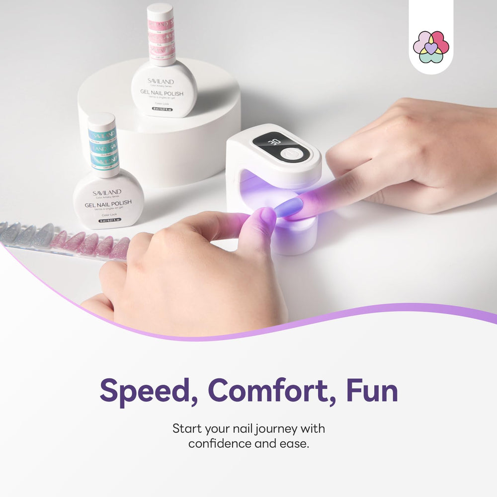 SAVILAND handheld in use curing a nail for fast on-the-go manicure