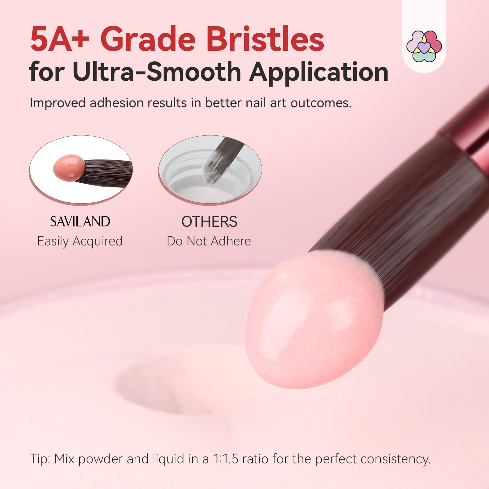SAVILAND brush applying acrylic bead to nail showing controlled shaping benefit
