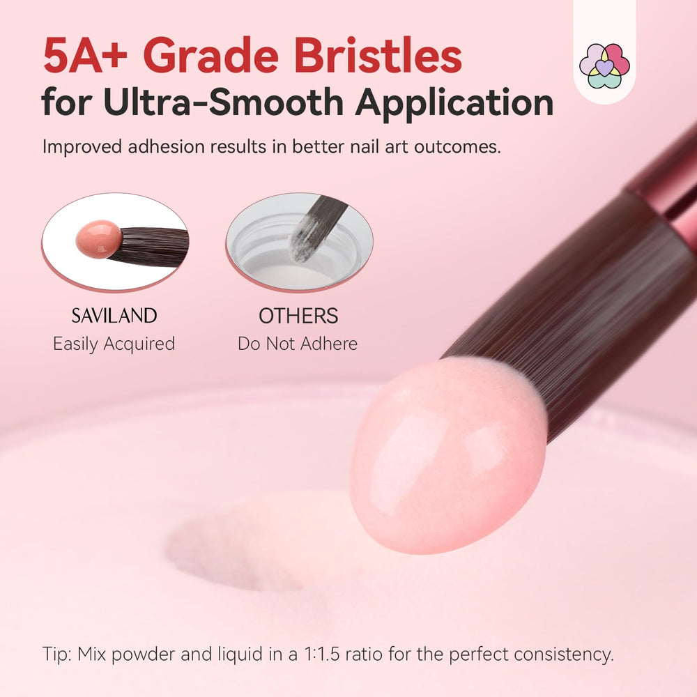 SAVILAND brush applying acrylic bead to nail showing controlled shaping benefit