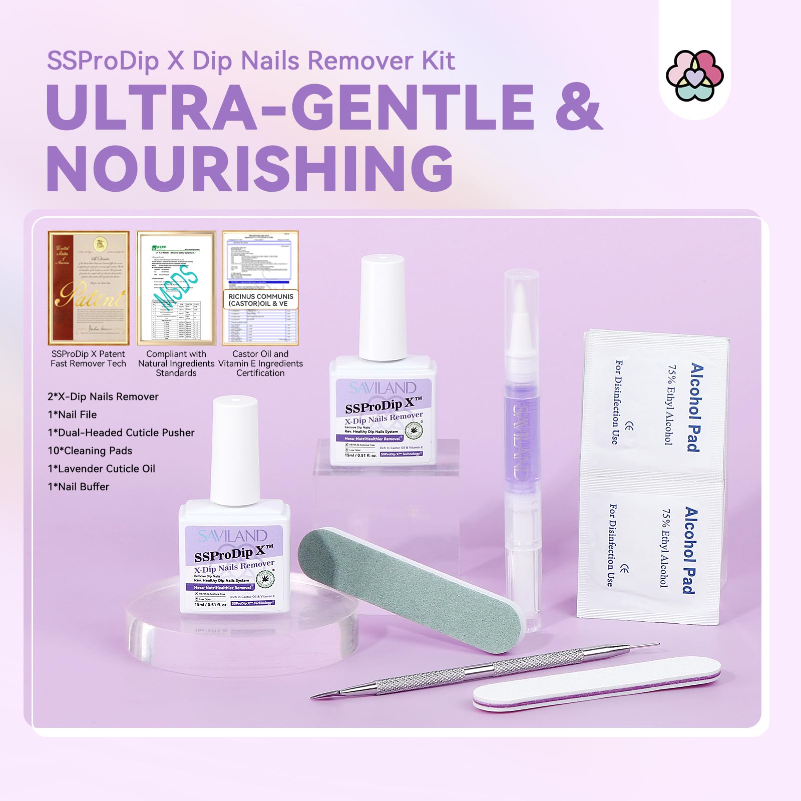 SAVILAND in-use demo removing dip powder for quick, damage-minimizing results