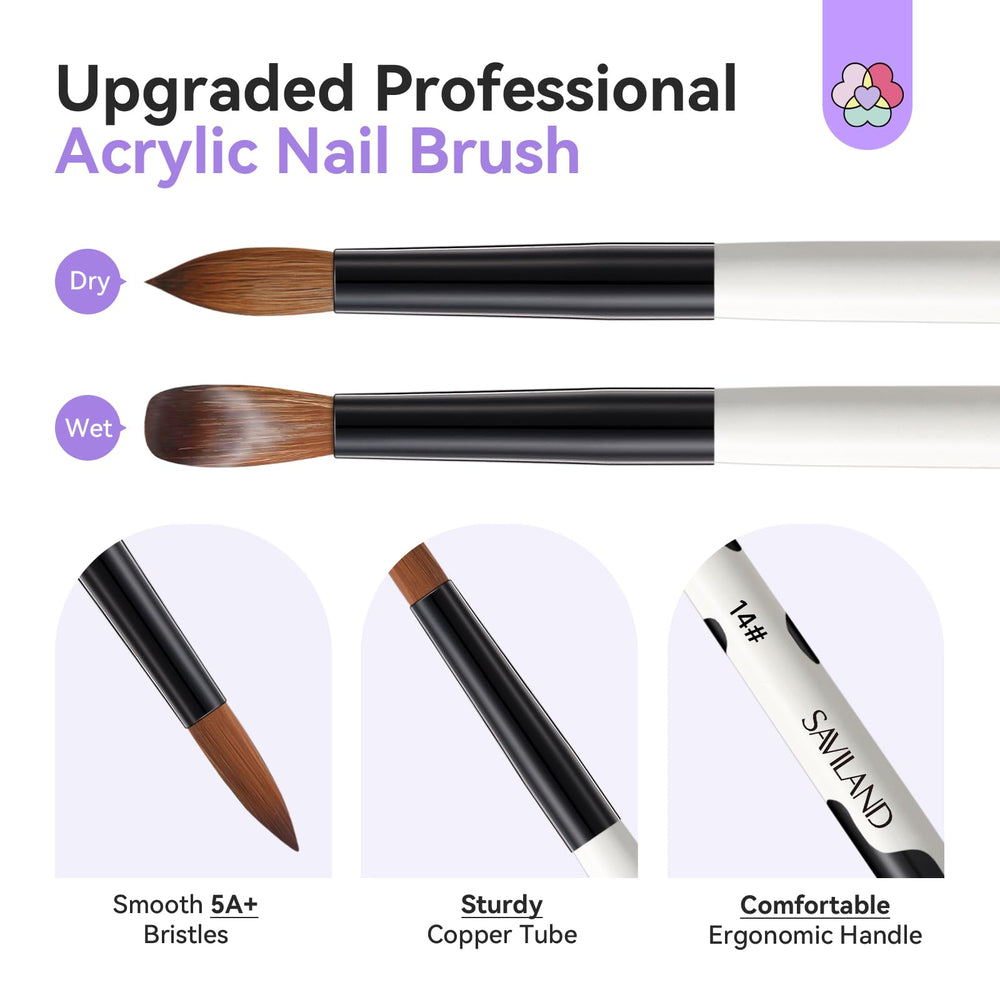 SAVILAND brush applying acrylic on nail form demonstrating smooth sculpting benefit