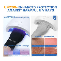 SAVILAND gloves used under a gel lamp protecting hands from UV