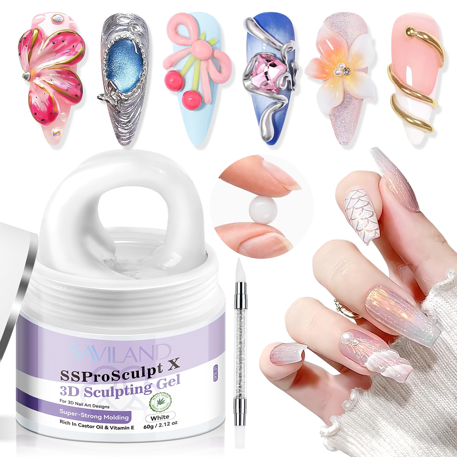 SAVILAND jar front view showing clean branding and gel consistency for reliable sculpting