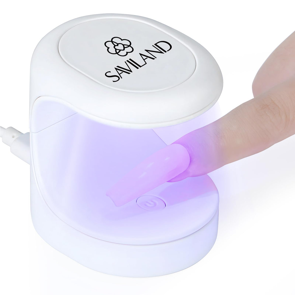 Saviland mini lamp front view showing compact profile and fast curing
