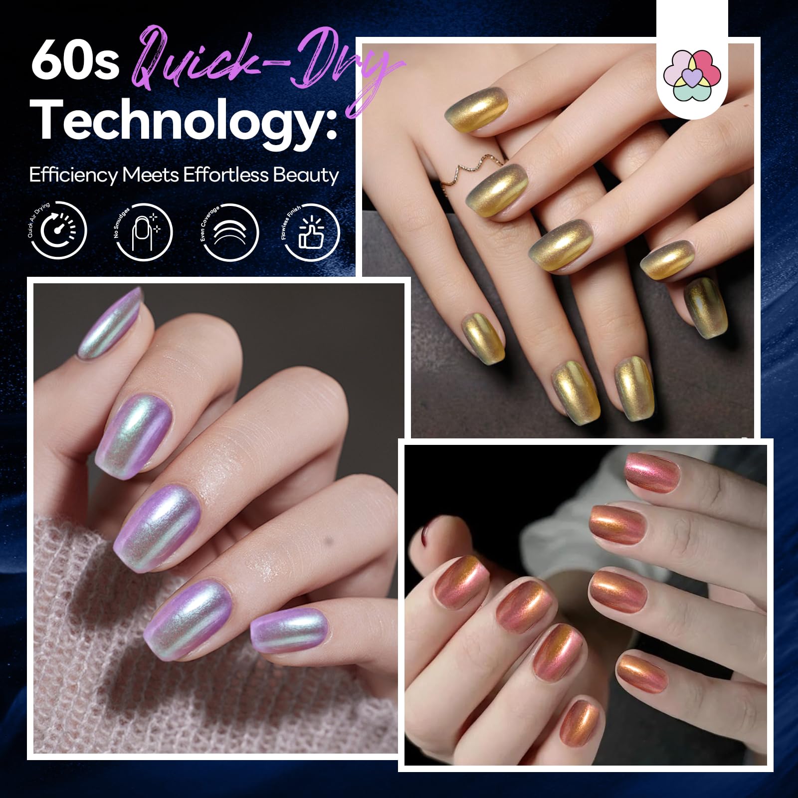 SAVILAND nail swatch row displaying six color-shifting shades for easy selection