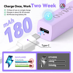 SAVILAND lamp on desk with USB-C cable for easy recharge