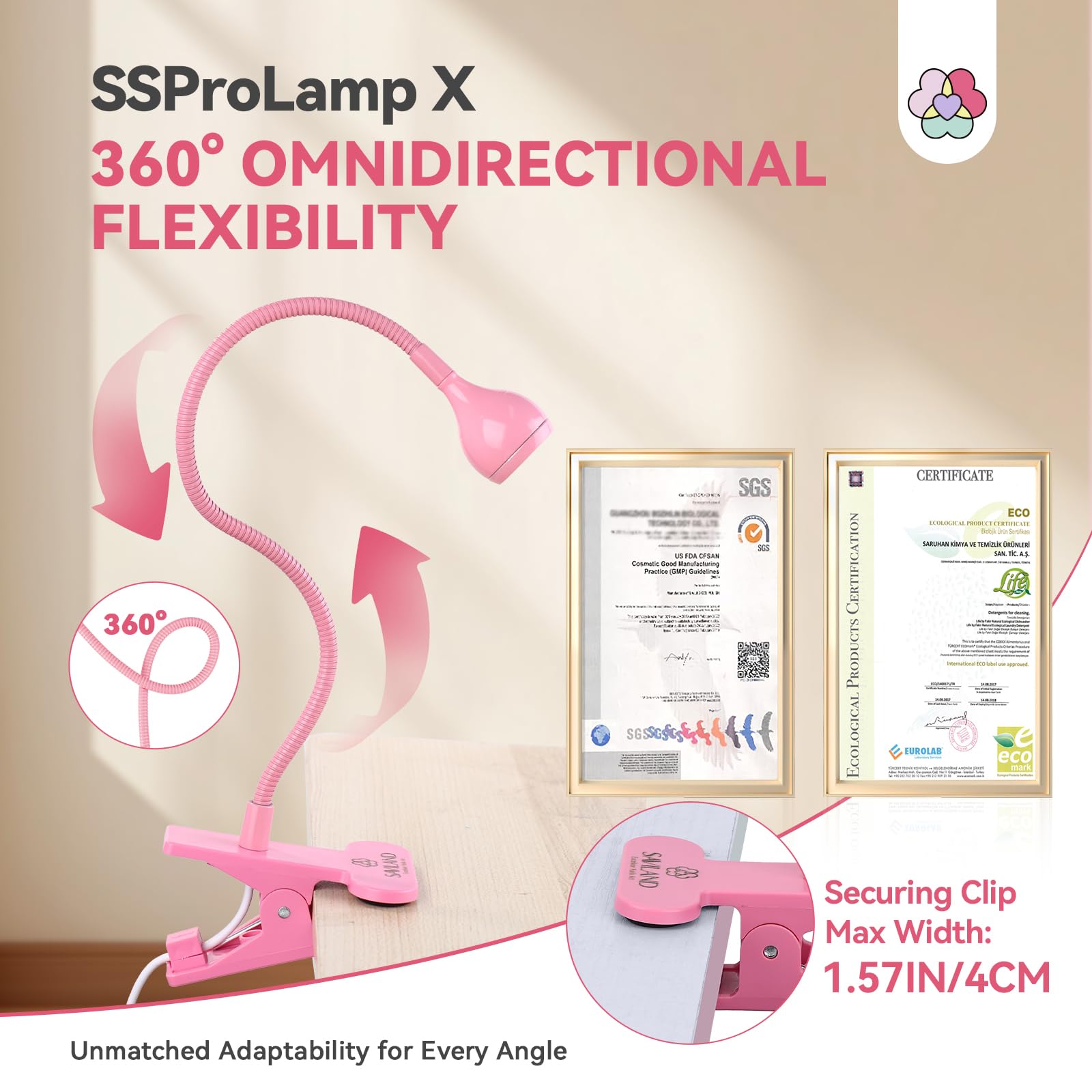 SAVILAND pink lamp curing a hand in use demonstrating quick, even gel curing
