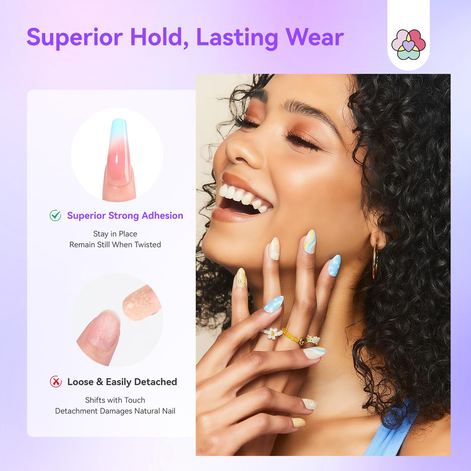 SAVILAND press-on nails in use demonstrating strong hold during daily tasks