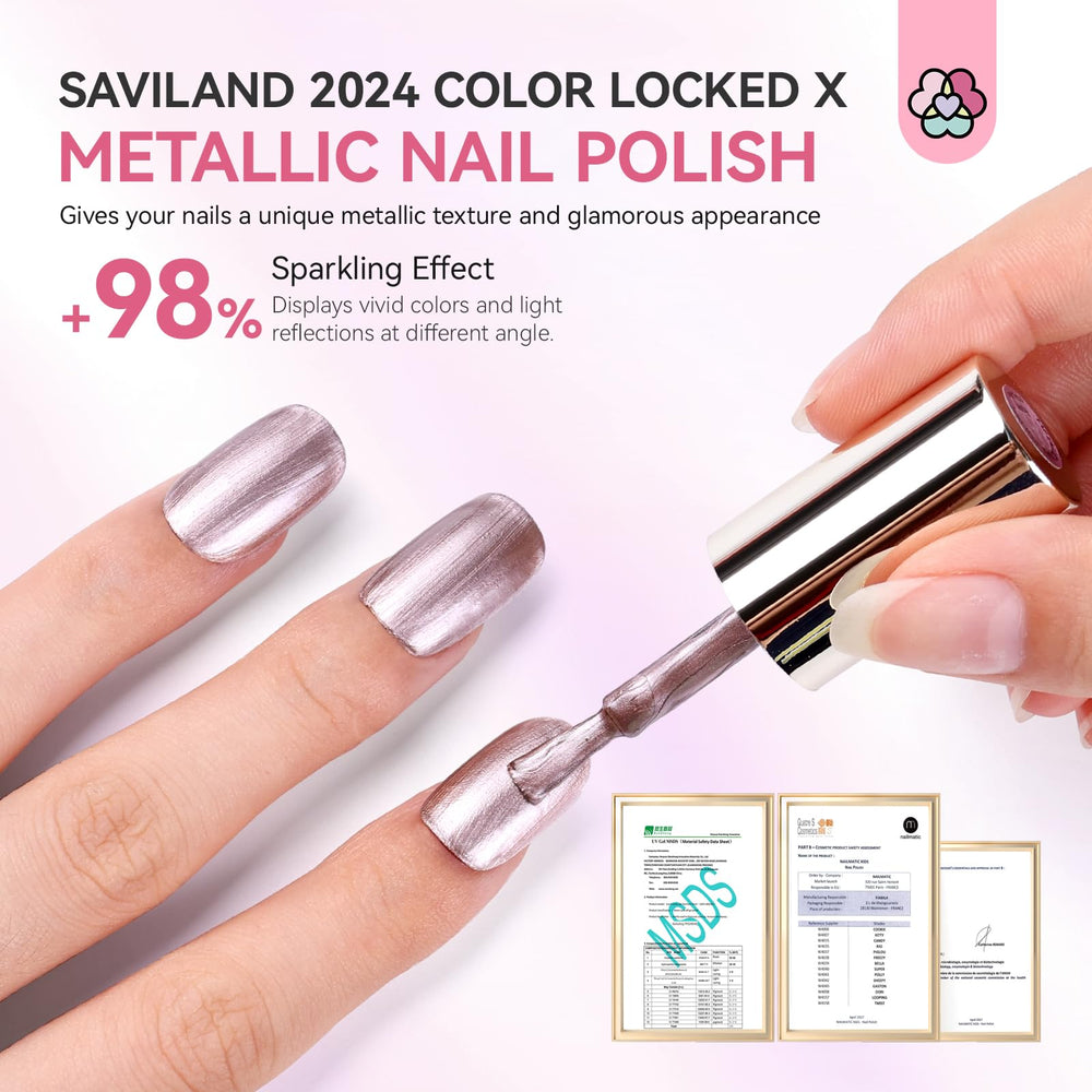 SAVILAND brush stroke on swatch card showing smooth coverage and quick-dry advantage