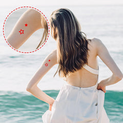 SAVITA stickers placed on leg in outdoor sunbathing scene inspiring creative looks