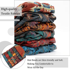 SAWINDA flat lay of six colorful headbands showing pattern variety and styling options