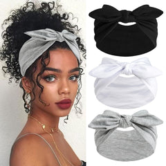 SAWINDA front view of three black headbands showing neat packaging and style