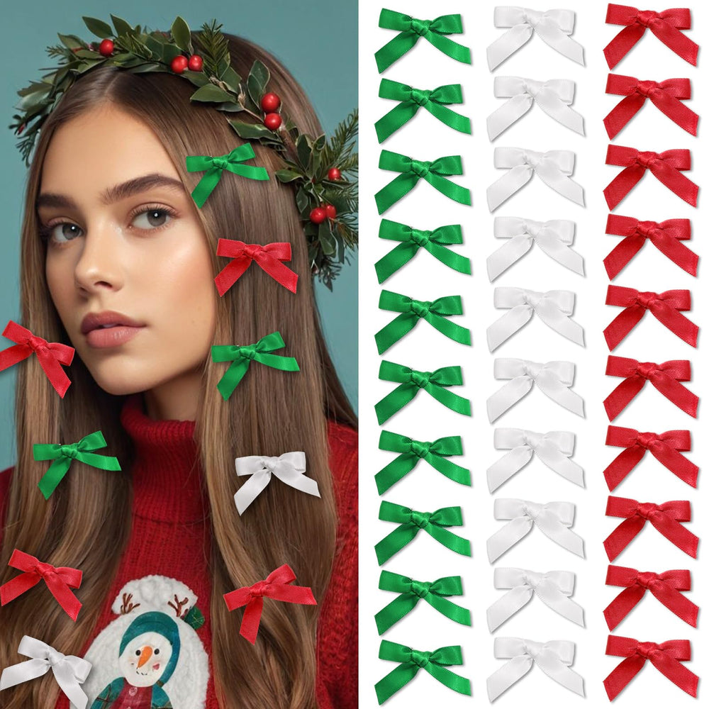 SAWINDA front packaging showing 30 mini bow clips and festive colors, easy gift