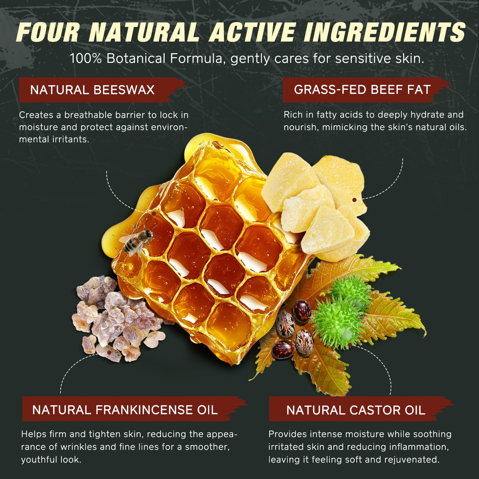 SBHEANGBA label ingredient list showing grass-fed tallow and castor oil benefits