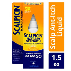 Scalpicin bottle close-up highlighting the compact greaseless liquid design