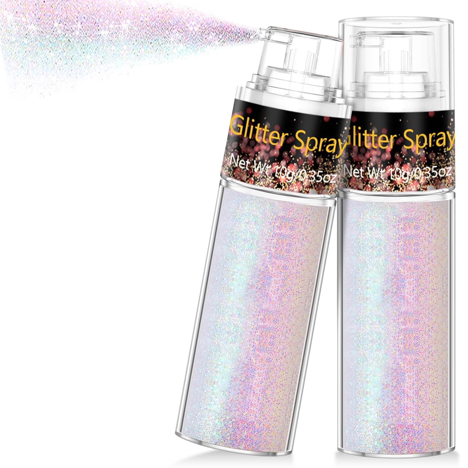 Scarman front bottle photo showing compact glitter spray, great portability