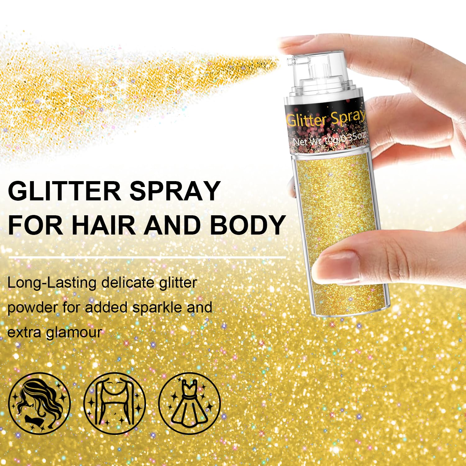 Scarman close-up of ultra-fine gold glitter texture for precise sparkle