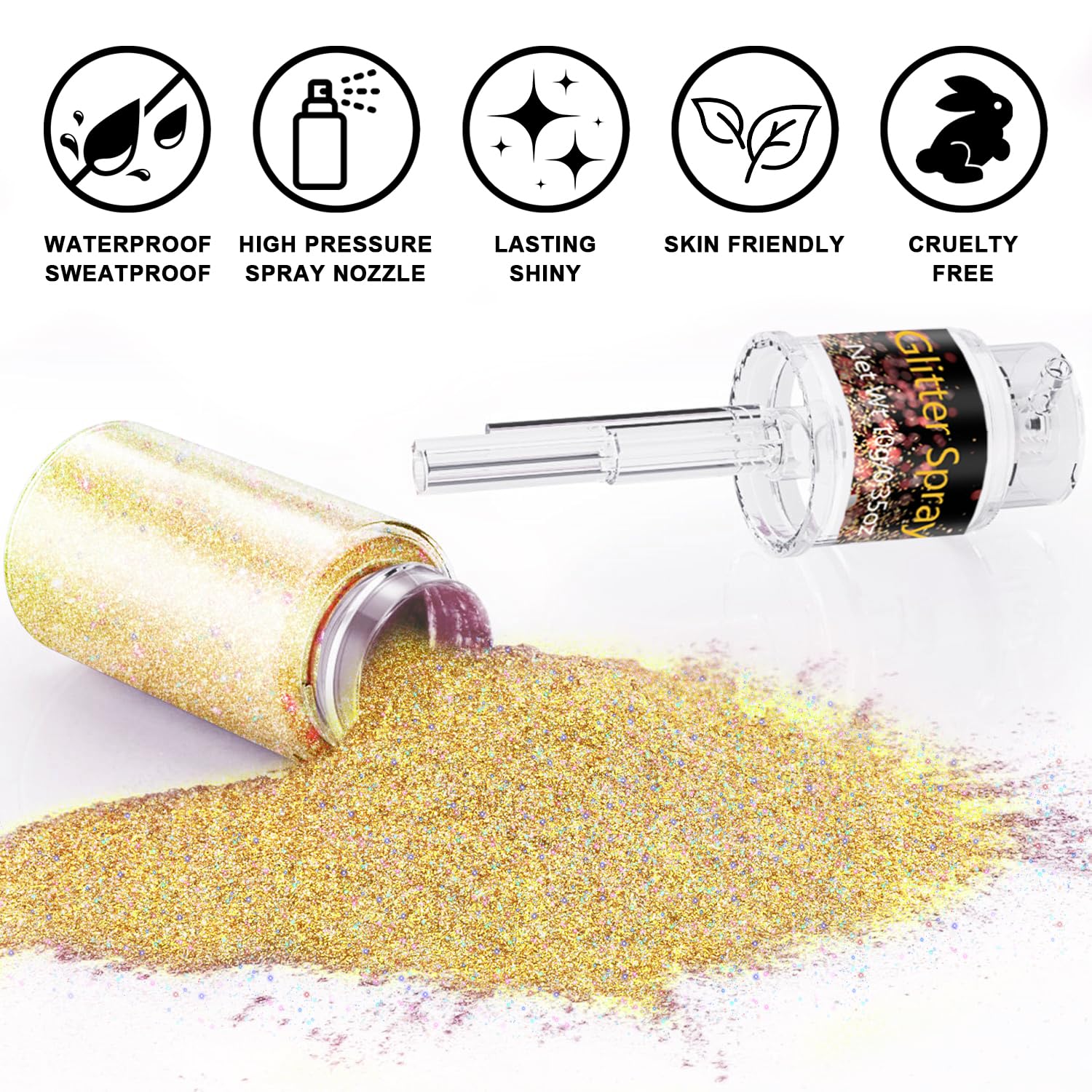 Scarman spraying glitter into hair for instant festival-ready shine