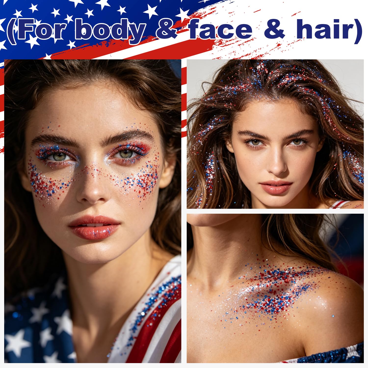 Scarman glitter on hairline demonstrating waterproof hold for game day benefit