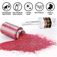 Scarman red closeup glitter texture demonstrating ultra-fine sparkle